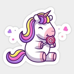 Cute Unicorn Eating Lollipop Cartoon (2) Sticker